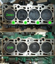 Zetec block top, CVH bottom.